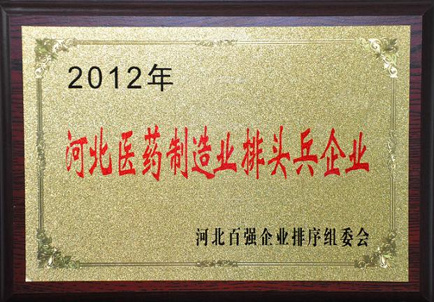 我公司入選2012年河北醫藥制藥業排頭兵企業名單